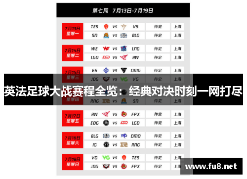 英法足球大战赛程全览：经典对决时刻一网打尽